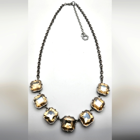 VERA WANG Gunmetal Silver Citrine Rhinestone Statement Necklace - Picture 2 of 6